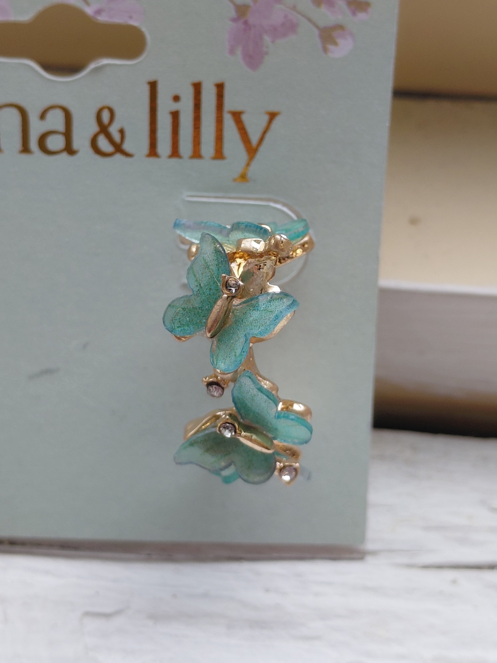 Lonna & lilly Gold and Mint Butterfly Hoop Earrings - Picture 4 of 6
